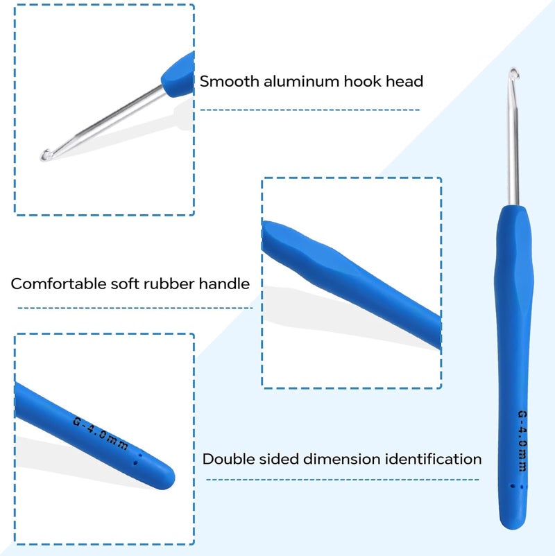 Gerute 4mm Crochet Hook, Ergonomic Crochet Hook, Smooth and Extra Long Knitting Needles, with Soft Rubber Ergonomic Handle and Aluminum Tip, Perfect Beginner and Arthritic Crochet Hooks (4 mm) - Image 3
